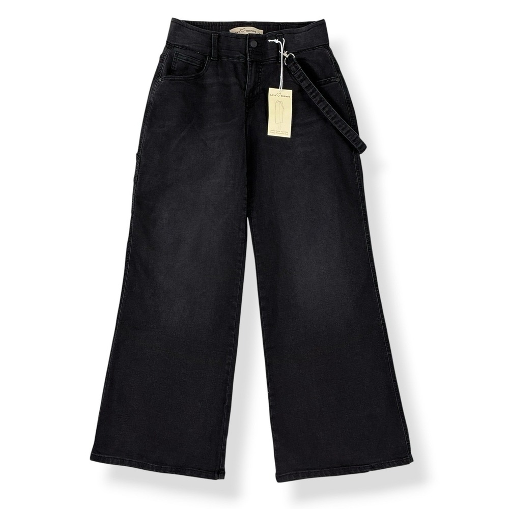 Love Trends Women Size 9 (28x30.5) Black Wide Leg Carpenter Strap NWT